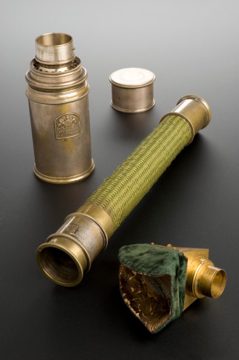 Parts of an ether inhaler for anaesthesia: mask, pipe and cannister